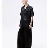 Cuban Collar Short Sleeve Satin Shirt