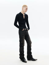 Ribbed Sheer Fitted Knit Cardigan
