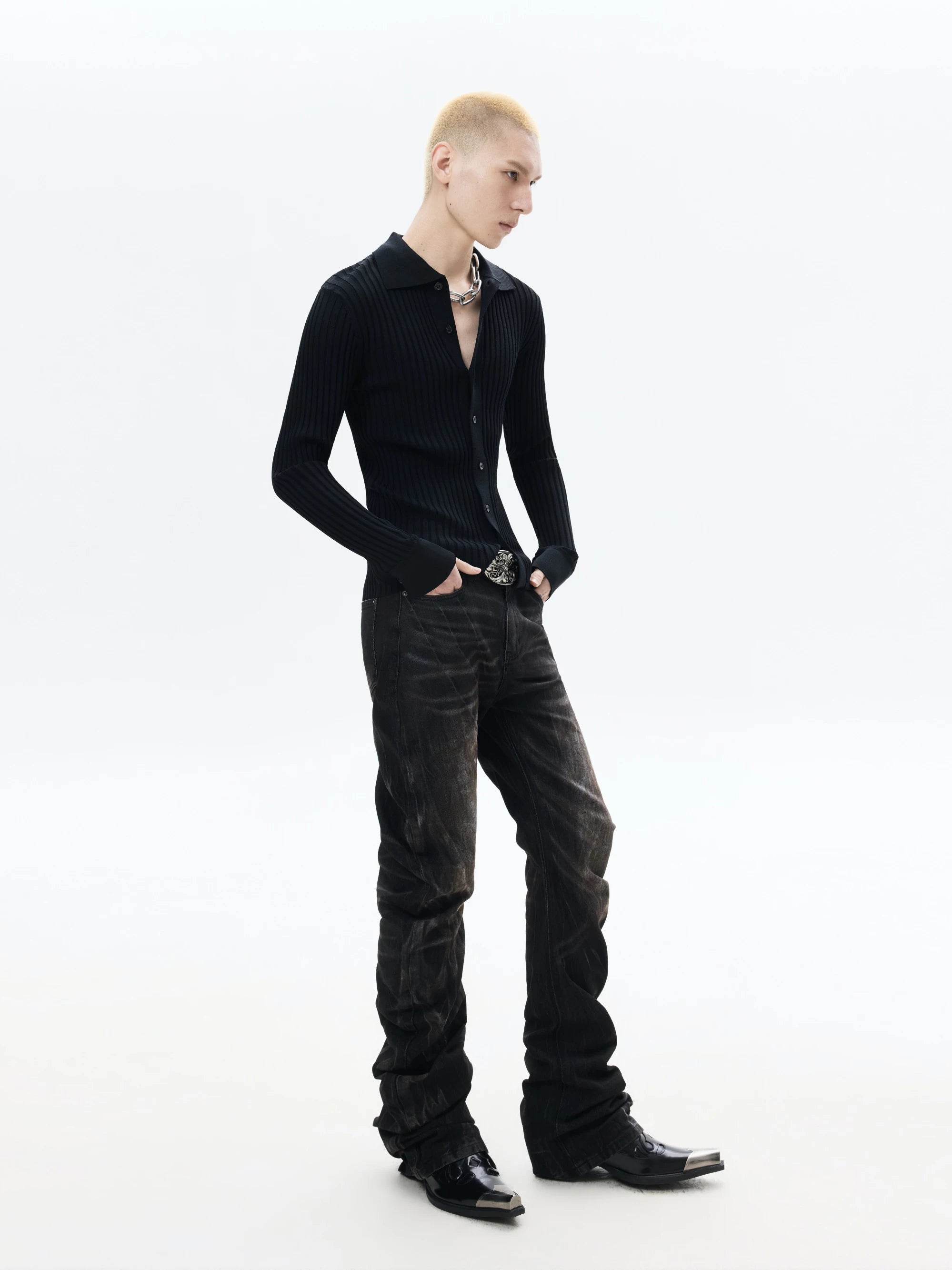 Ribbed Sheer Fitted Knit Cardigan