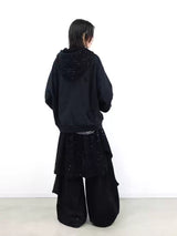 Detachable Dual Hood Rhinestone Zip Hoodie