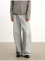 Striped Pleated Curved Hem Pants