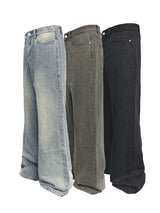 Tri-color Washed Straight Loose Jeans