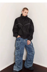 Clean Washed Wide Leg Cargo Jeans