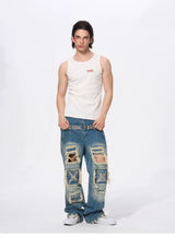 White Cotton Letter Print Sleeveless Tank Top