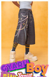 Unisex Blue Chain Print Cropped Jeans