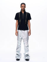 Men's Liquid Metal Silver Flared Jeans