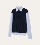 Wool Contrast Fake Two-piece Polo Sweater