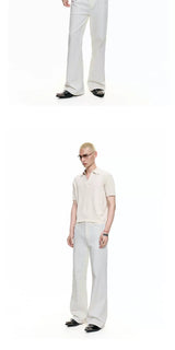Cutout Lapel Short Sleeves Knit Polo