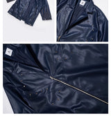 Navy Oversized Multi-Zipper Punk Leather Coat