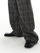 Black Grey Plaid Wool Pants
