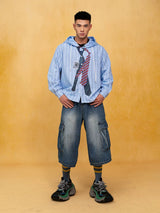 Men's Blue Relaxed Cargo Cropped Jeans