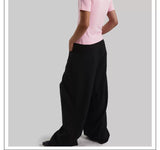 Black Patchwork Wide Leg Floor-Length Pants