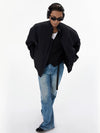 Unisex Black Stand Collar Padded Jacket