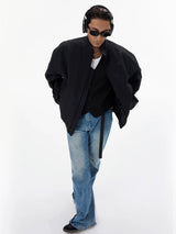 Unisex Black Stand Collar Padded Jacket