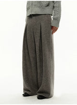 Pleated Wide Leg Wool Blend Pants
