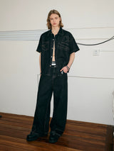 Deconstructed Short-Sleeve Denim Shirt