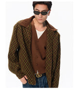 Patchwork Collar Plaid Coat