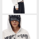 Tri-color Washed Distressed Embroidered V-neck Hoodie
