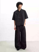 Washed Wide Leg Straight Denim Jeans