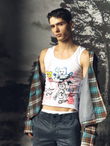 Dark Bear Print Ribbed Tank Top