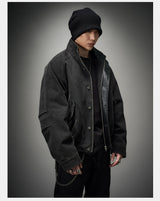 Loose Stand Collar Washed Canvas Coat