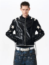 Men's Cropped Star Leather Biker Jacket