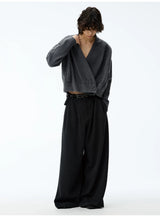 Leopard Print Jacquard Pleated Straight Pants