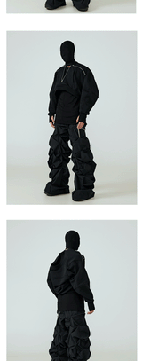 Black Pleated Wide Leg Casual Pants