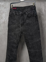 Distressed Washed Black Slub Straight Jeans