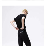 Black Straight Flared Casual Pants