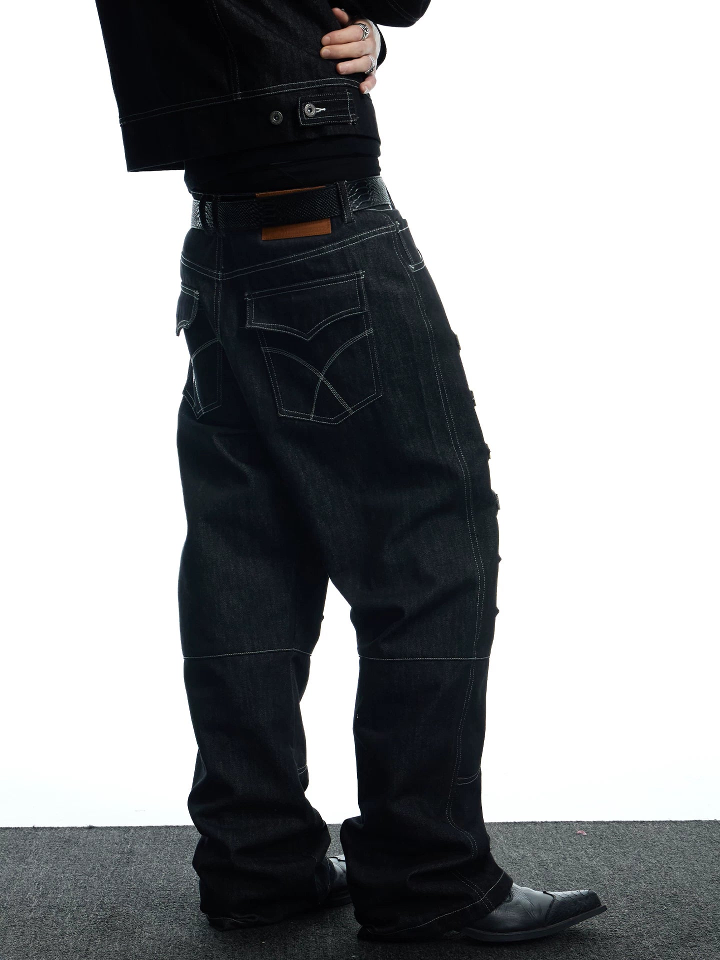 Punk Raw Denim Straight Flare Jeans
