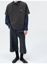 Short Sleeve Striped Embroidered Cotton Tee