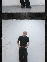 Embroidered Devil Straight-Leg Denim-Style Terry Sweatpants