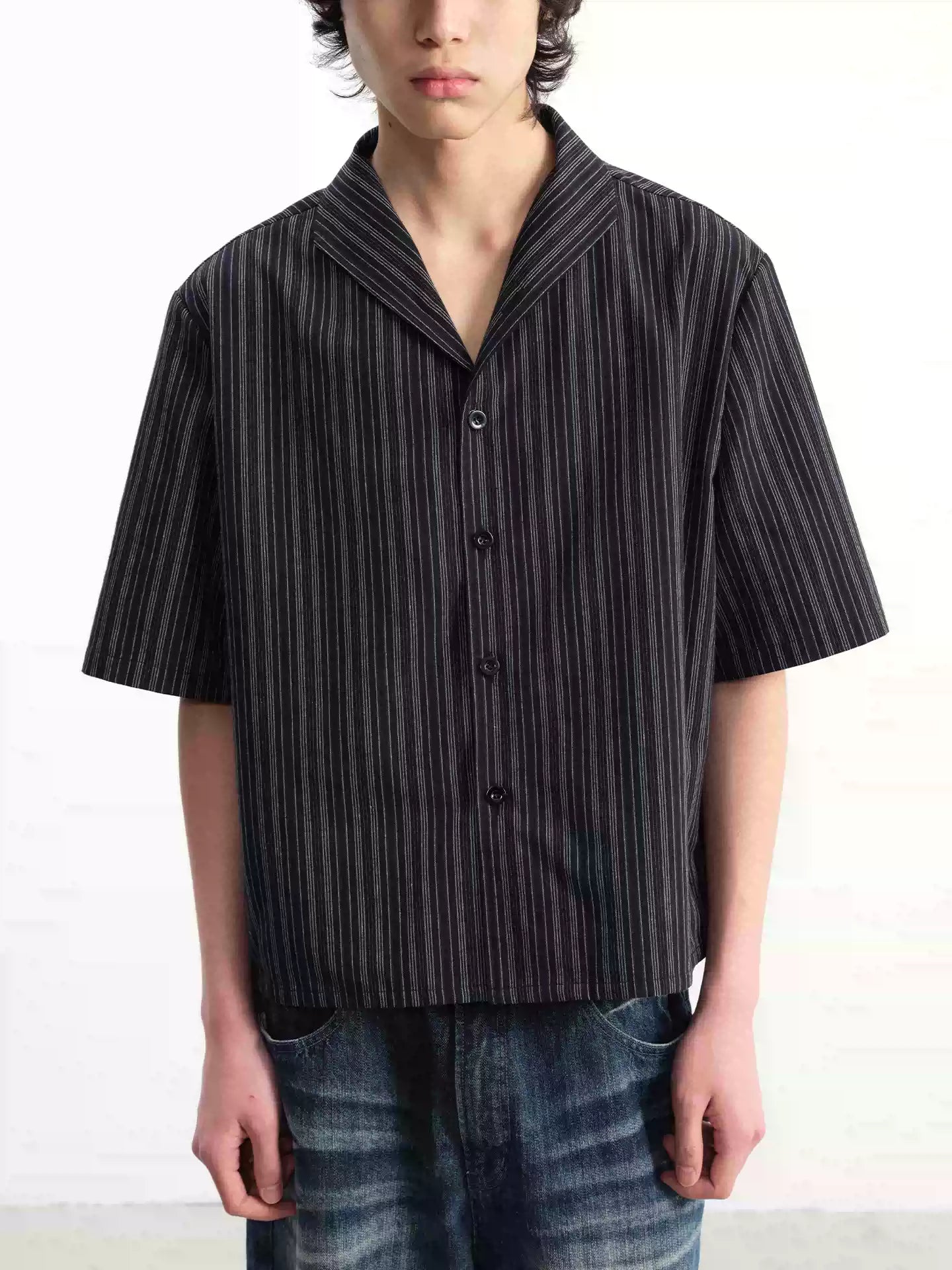 Short-Sleeve Striped Cotton Linen Shirt