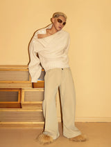 Men's Apricot Wool Side-buttoned Turtleneck Sweater