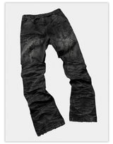 Dark Distressed Crinkled Straight Jeans