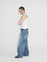 Heavyweight Natural Wash Asymmetrical Cargo Jeans