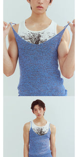 Mixed Blue Deep V Knit Camisole