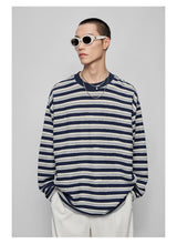 Striped Raw Edge Long Sleeve Tee