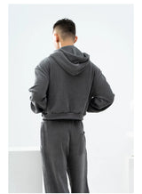 Gray Khaki Corduroy Embroidered Striped Zip-Hoodie