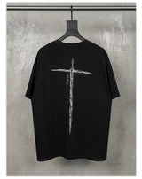 Washed Black Printed Cotton Loose T-Shirt