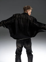 Washed Distressed Patchwork Denim Shirt Jacket