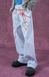 Men's White Striped Chain Print Pants
