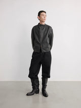 Leather Jacket With Irregular Snap Collar