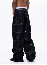 Men's Silver Multi Pocket Wide-Leg Jeans