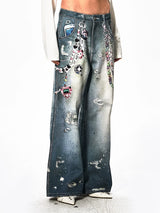 Y2K Cartoon-Printed Chain Wide-Leg Jeans