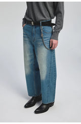 Curved Washed Denim Pants