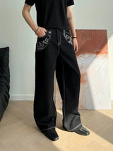 Heavyweight Floral Embroidered A-Line Denim Jeans
