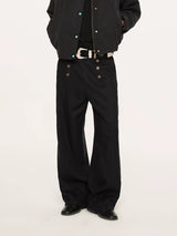 Lyocell Double-breasted Loose Straight Casual Pants
