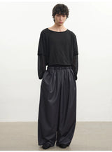 Ribbed Waist Striped Pleated Pants